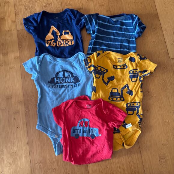Baby Boy One Piece Bundle 3-6 months trucks construction car short sleeve - Picture 1 of 4